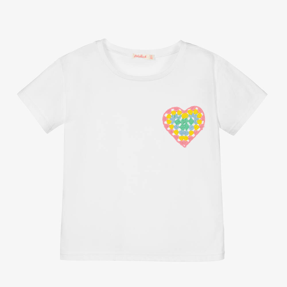 Billieblush - Girls White Crochet Heart Jersey T-Shirt | Childrensalon