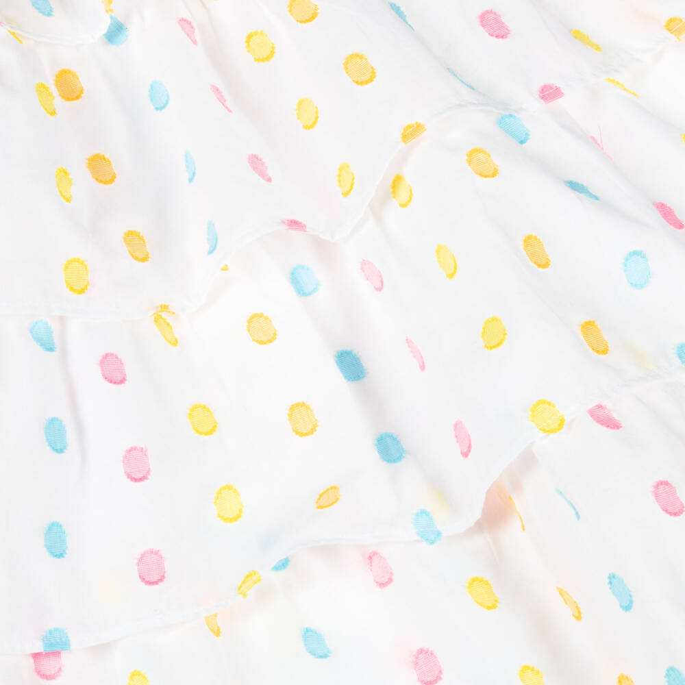 Billieblush-Girls White Dress with Colorful Plumeti Accents | Childrensalon Outlet