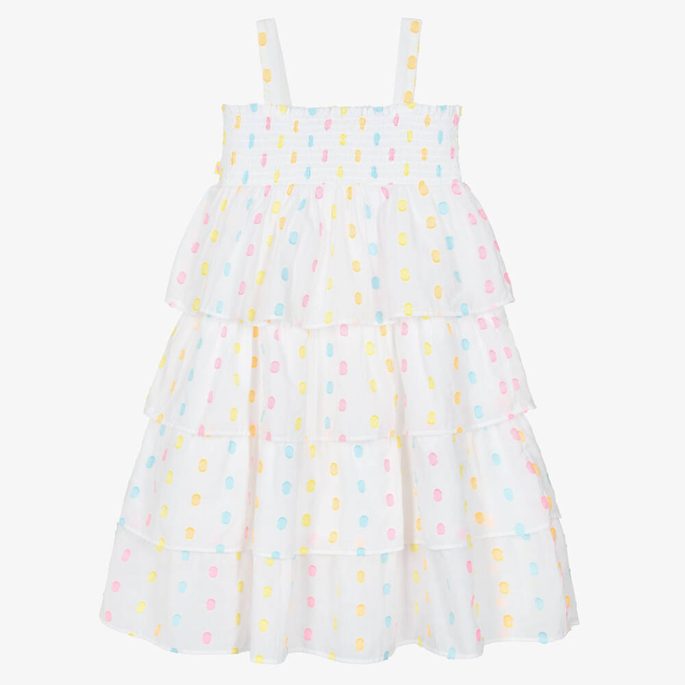 Billieblush-Girls White Dress with Colorful Plumeti Accents | Childrensalon Outlet