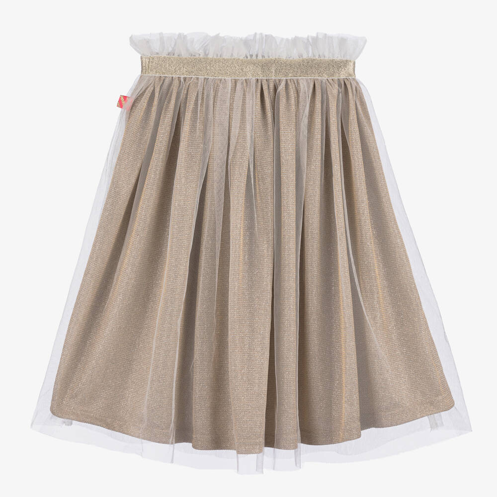 Billieblush-Girls White & Gold Sparkle Mesh Skirt | Childrensalon Outlet
