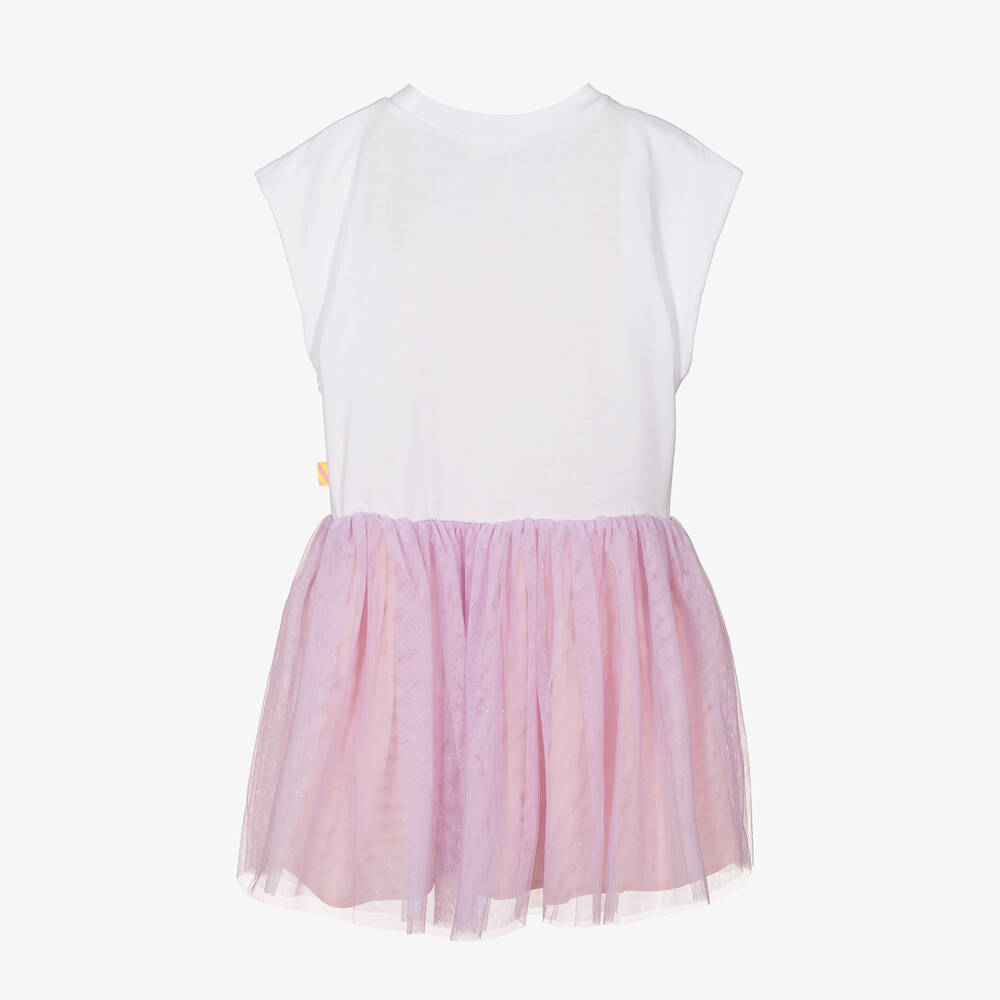 Billieblush-Girls White & Lilac Slogan Dress | Childrensalon Outlet