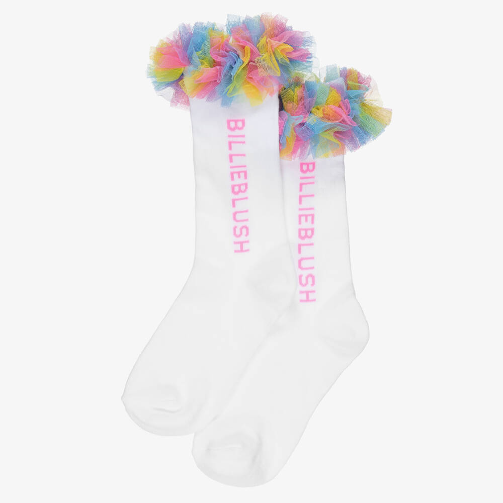 Billieblush-Girls White Logo Socks with Colourful Tulle Trim | Childrensalon Outlet