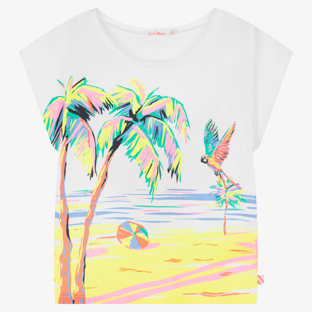 Billieblush - Girls White Palm Print T-Shirt | Childrensalon