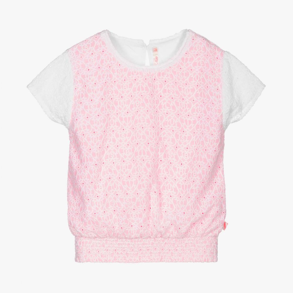 Billieblush - Haut blanc/rose en coton Fille | Childrensalon