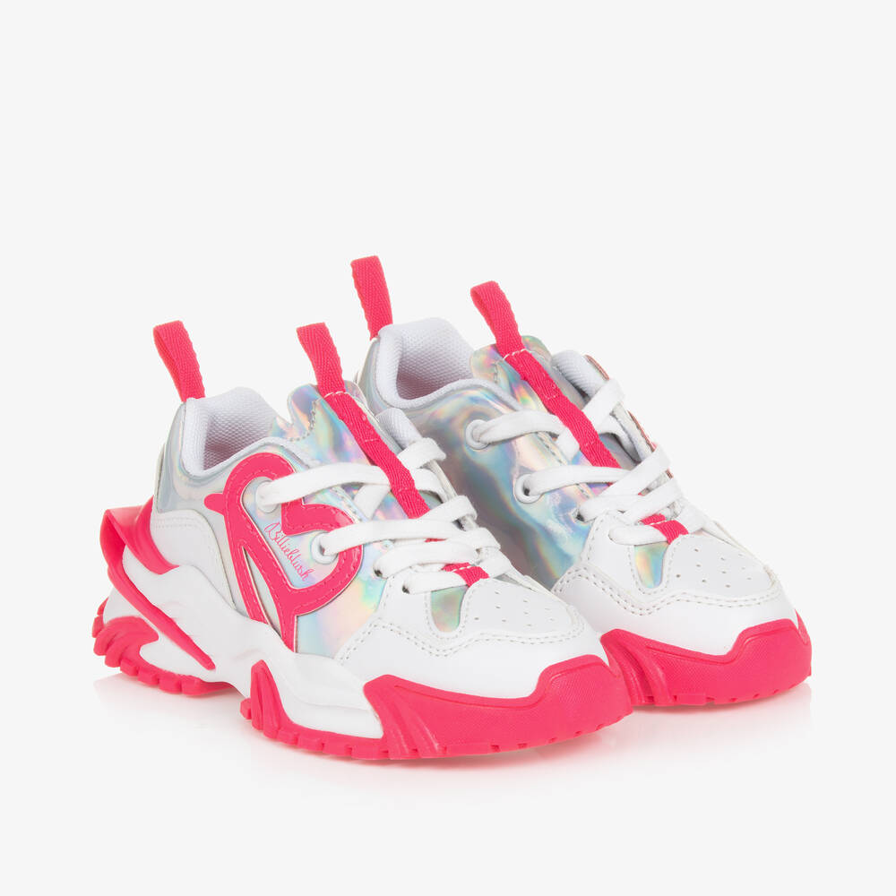 Billieblush-Girls White & Pink Faux Leather Trainers | Childrensalon Outlet