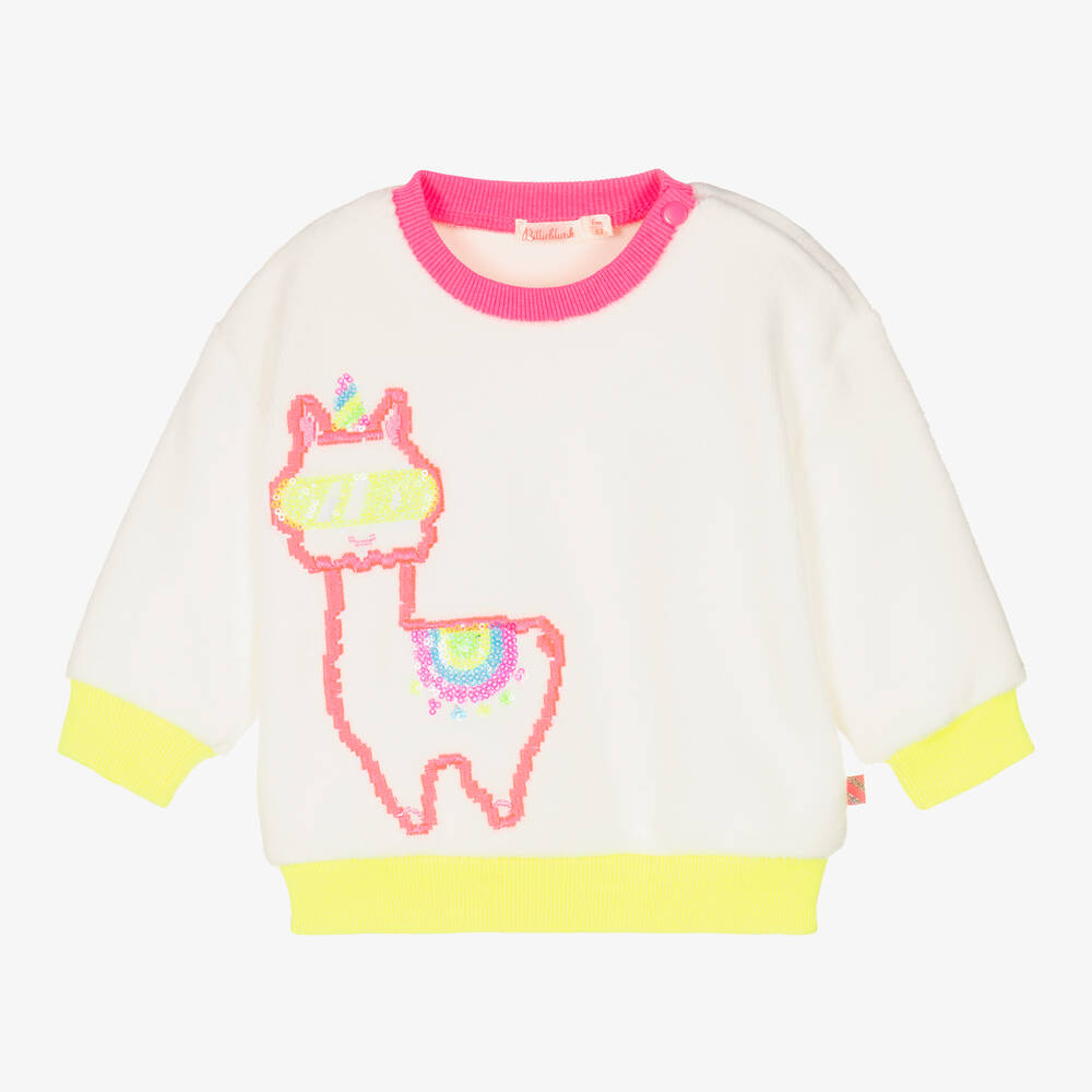 Billieblush - Lama-Sweatshirt in Weiß und Rosa | Childrensalon