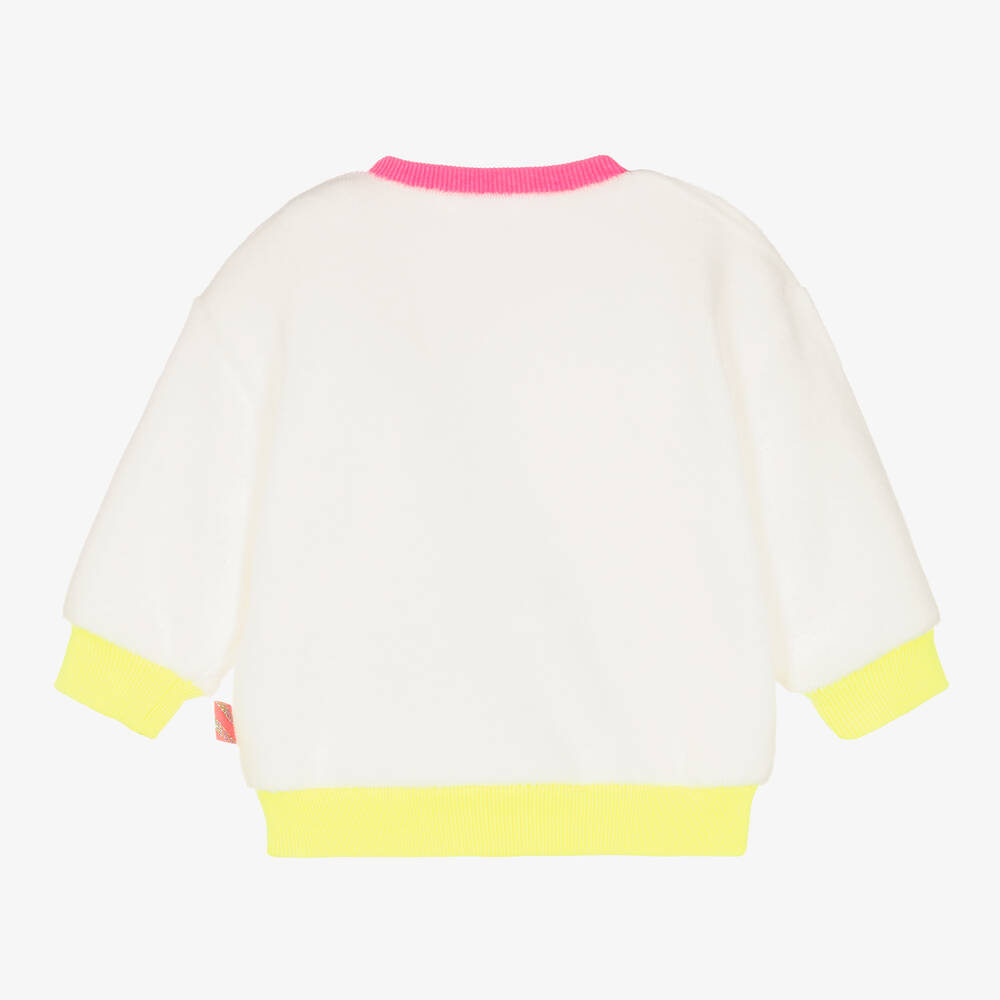 Billieblush-سويتشيرت مزيج قطن قطيفة لون أبيض وزهري | Childrensalon Outlet