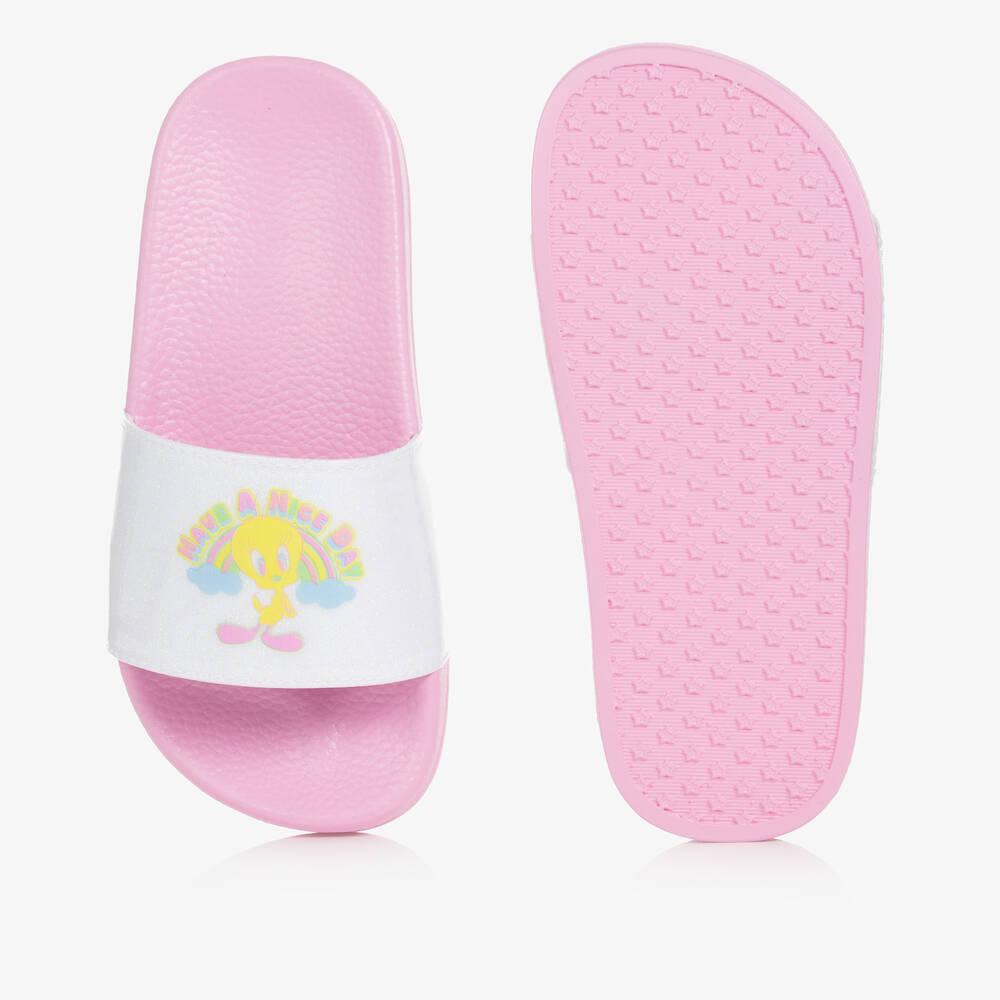 Billieblush-Бело-розовые шлепанцы Looney Tunes | Childrensalon Outlet