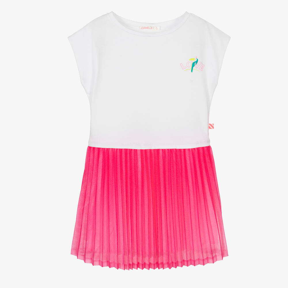 Billieblush - Girls White & Pink Pleated Jersey Dress  | Childrensalon