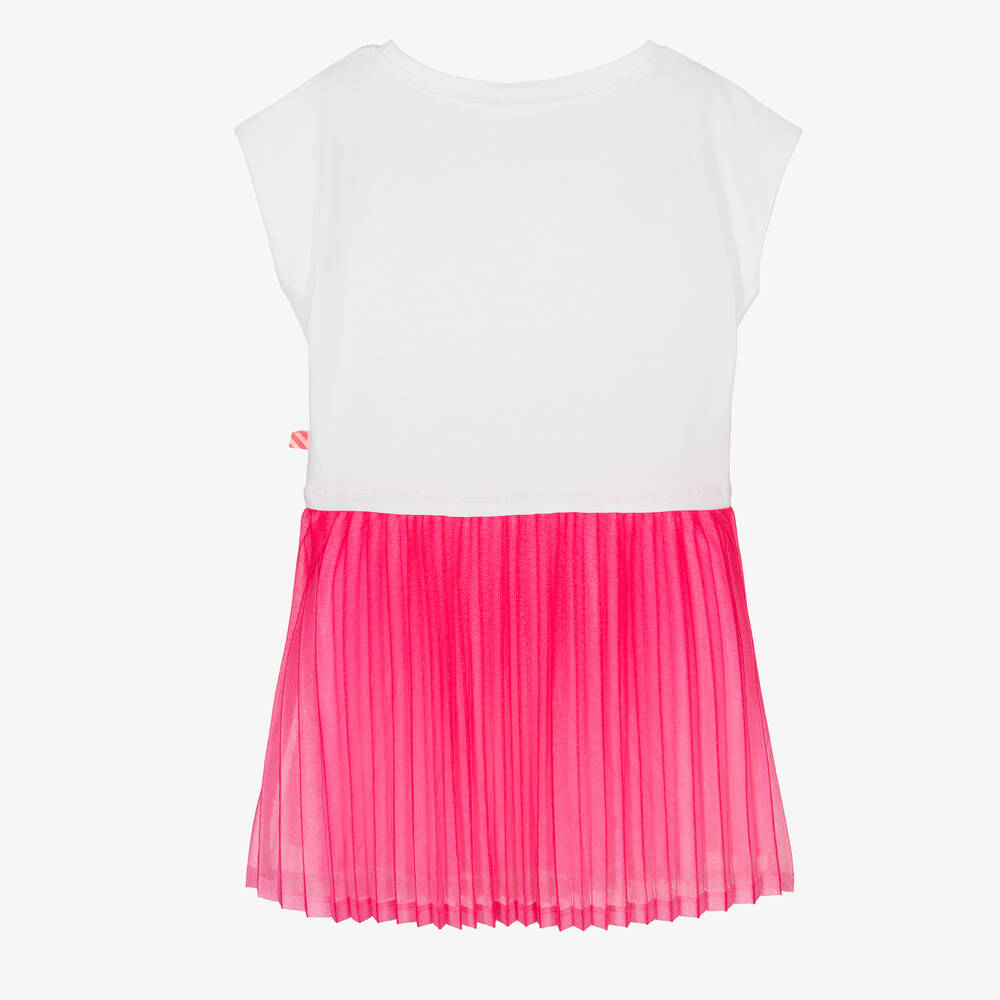 Billieblush-Girls White & Pink Pleated Jersey Dress  | Childrensalon Outlet