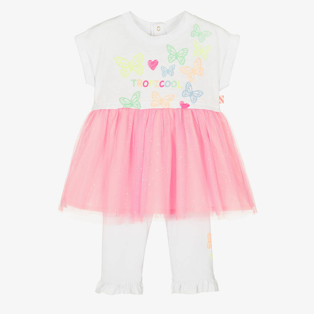 Billieblush - Tüllkleid-Set in Weiß und Rosa | Childrensalon