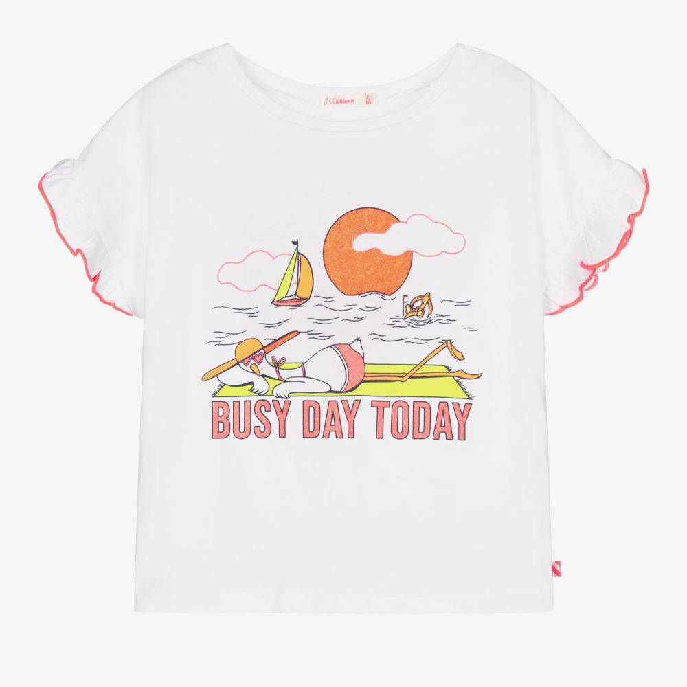 Billieblush - Белая футболка с рюшами для девочек | Childrensalon
