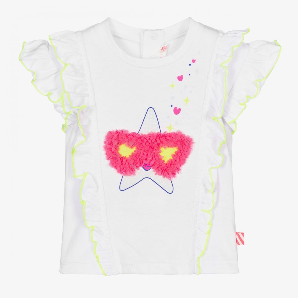 Billieblush - Girls White Ruffle T-Shirt | Childrensalon