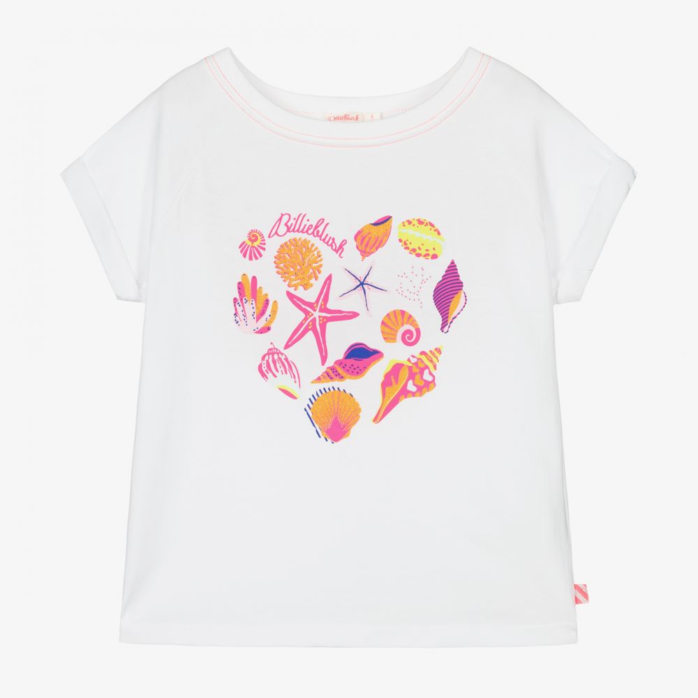 Billieblush - Белая футболка с ракушками для девочек | Childrensalon