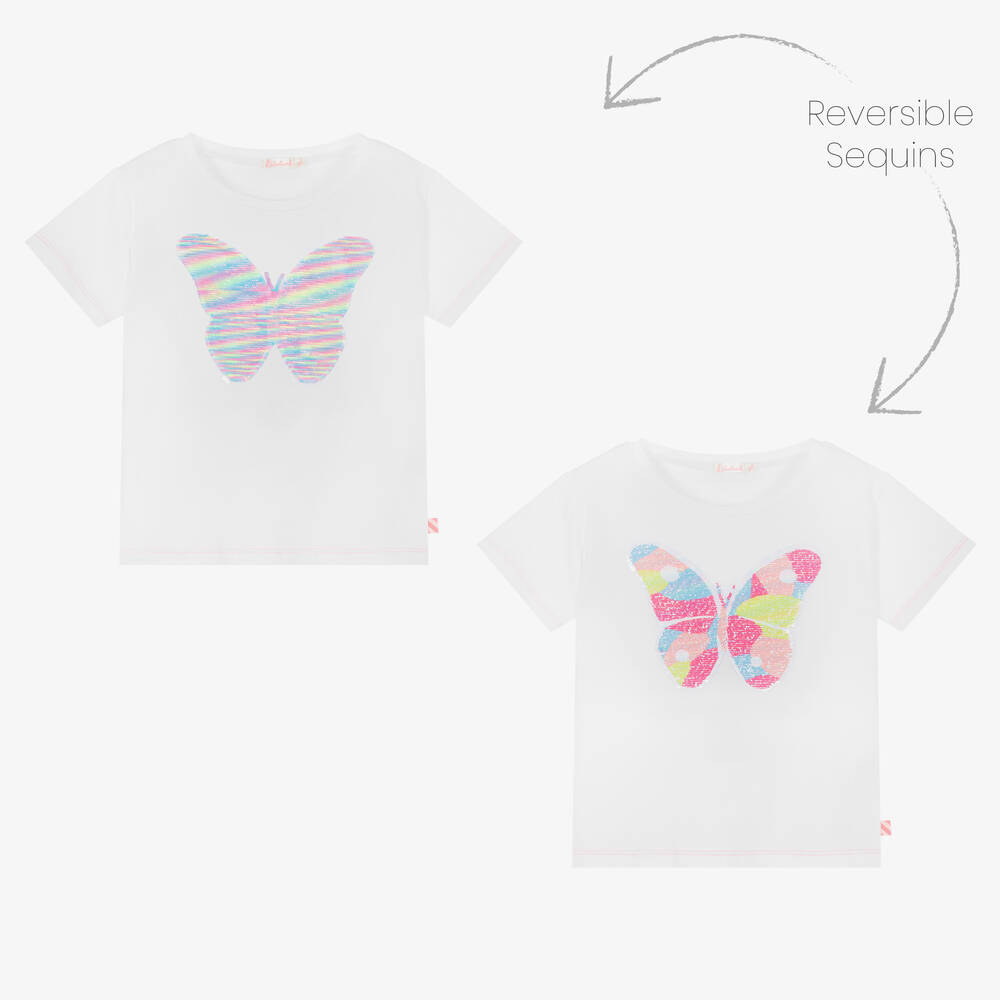 Billieblush - Girls White Sequin Butterfly T-Shirt | Childrensalon