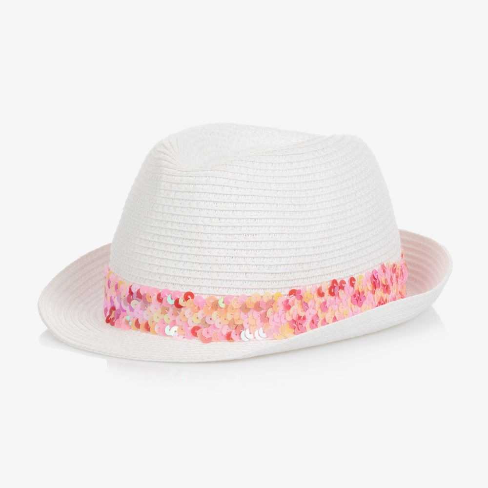 Billieblush - Girls White Straw & Sequin Hat | Childrensalon
