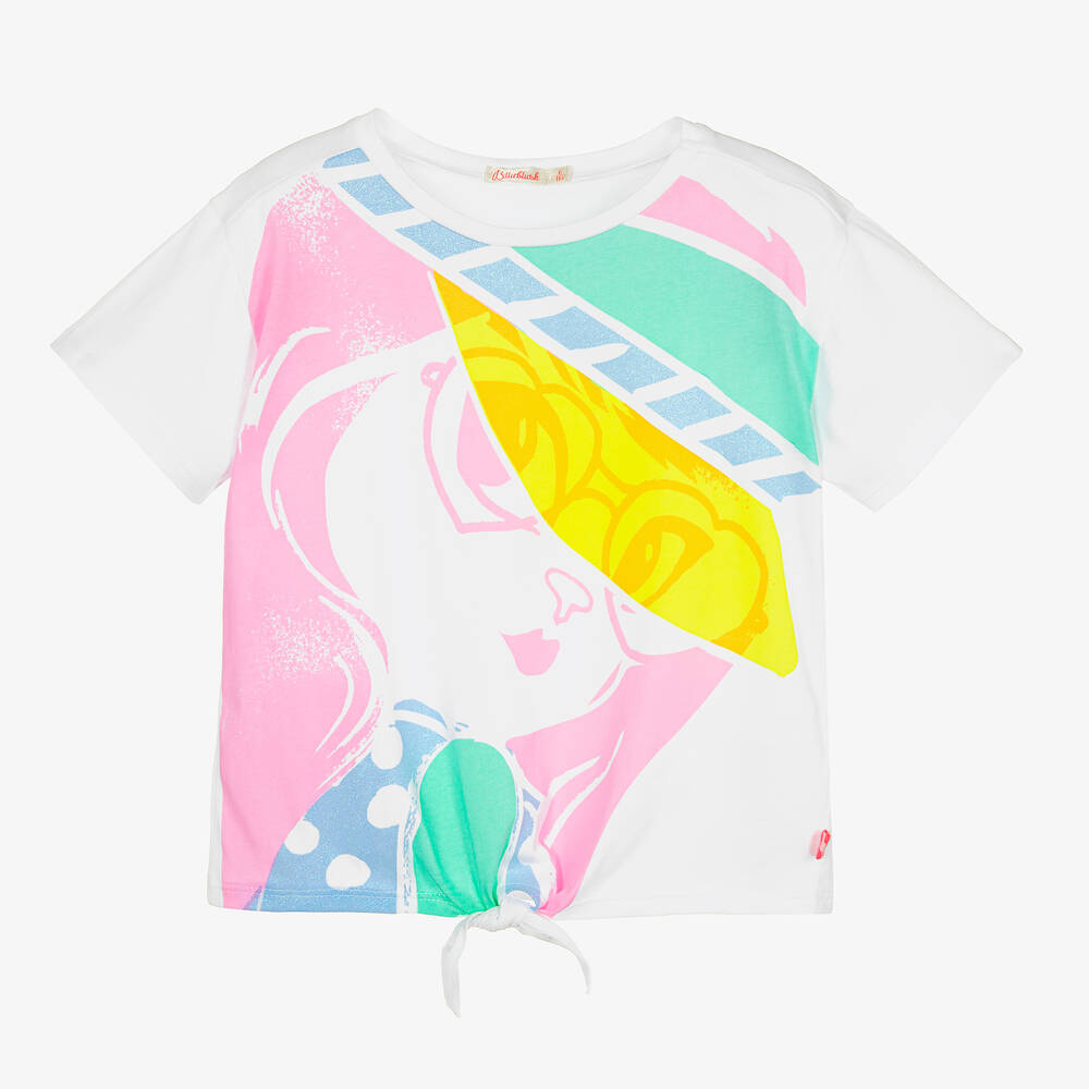 Billieblush - Girls White Tie Knot Cotton T-Shirt | Childrensalon