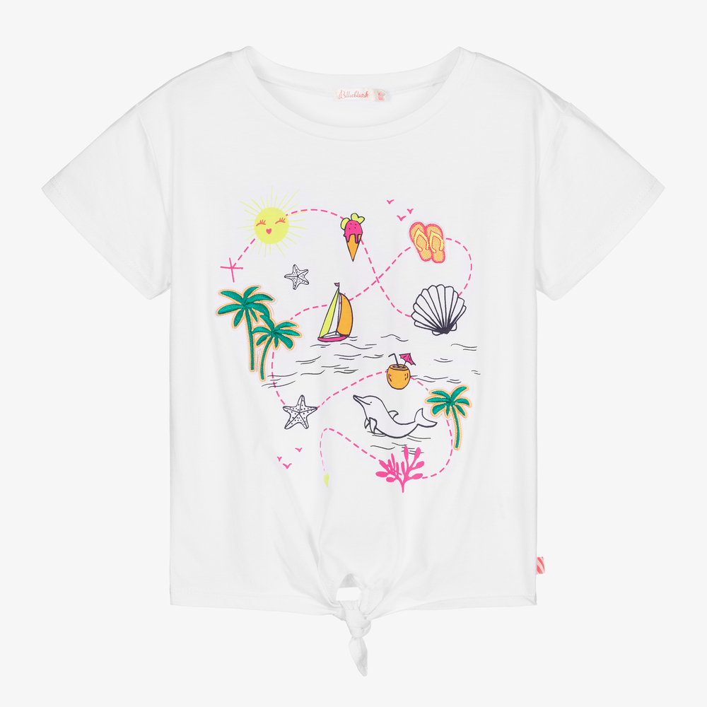 Billieblush - Girls White Tie Knot T-Shirt | Childrensalon