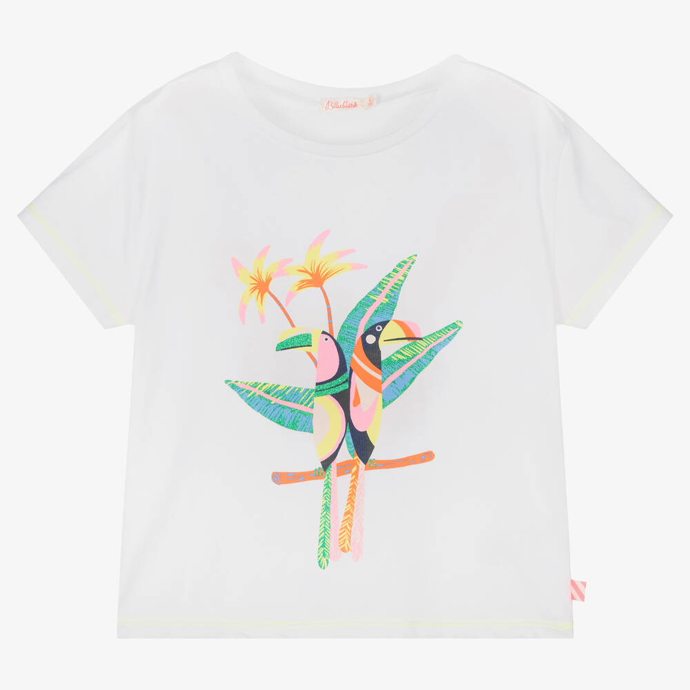 Billieblush-Girls White Toucan Print Cotton T-Shirt | Childrensalon Outlet
