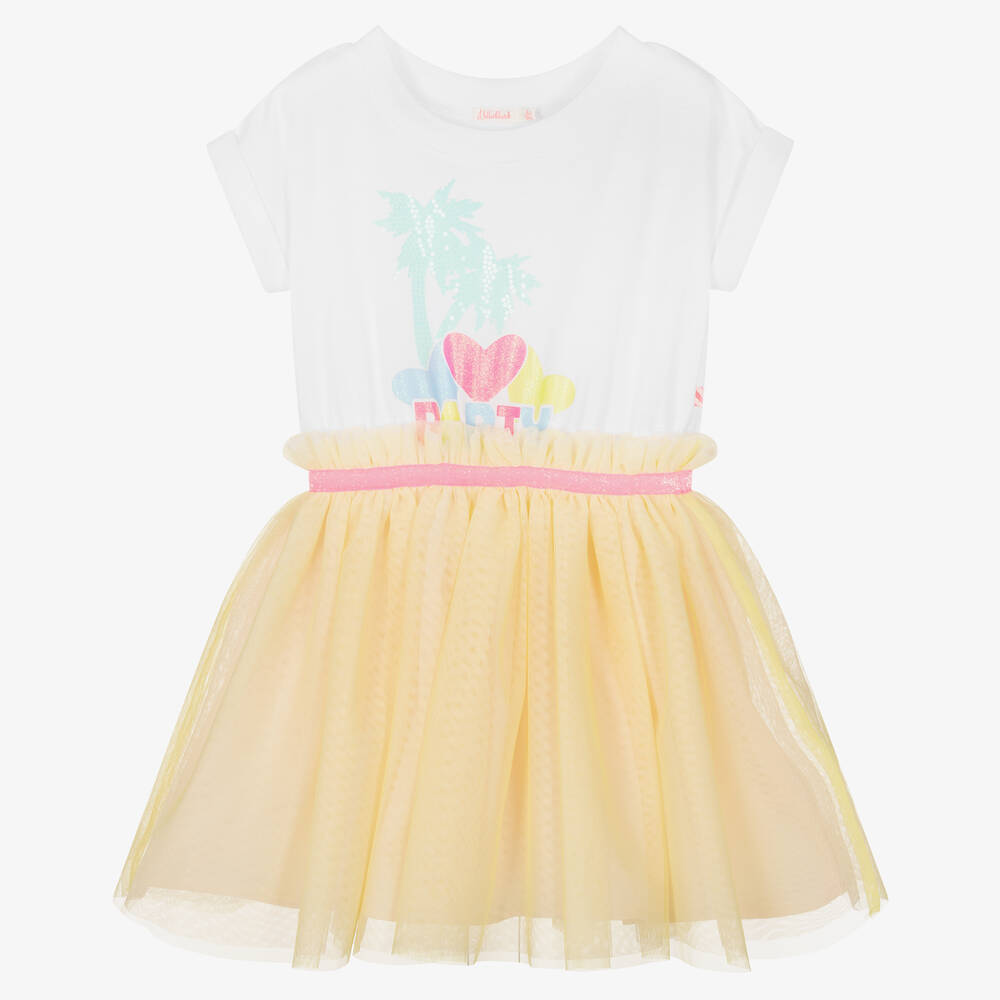 Billieblush - Бело-желтое платье из тюля с пальмами | Childrensalon