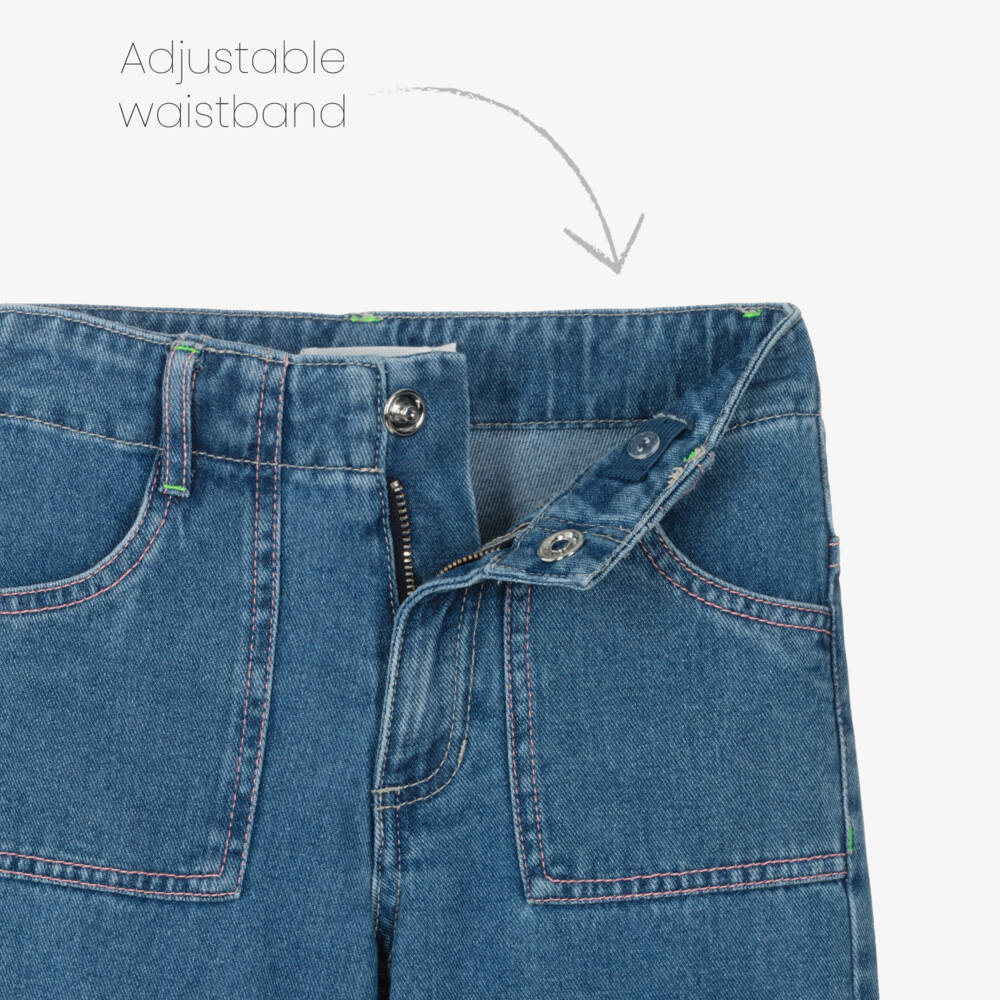 Billieblush-Girls Wide-Leg Blue Denim Cargo | Childrensalon Outlet