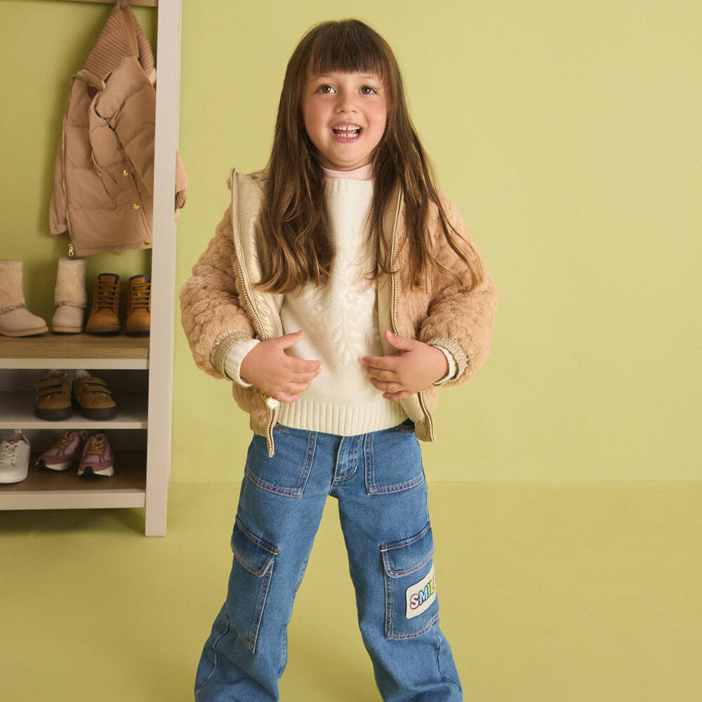 Billieblush-Girls Wide-Leg Blue Denim Cargo | Childrensalon Outlet