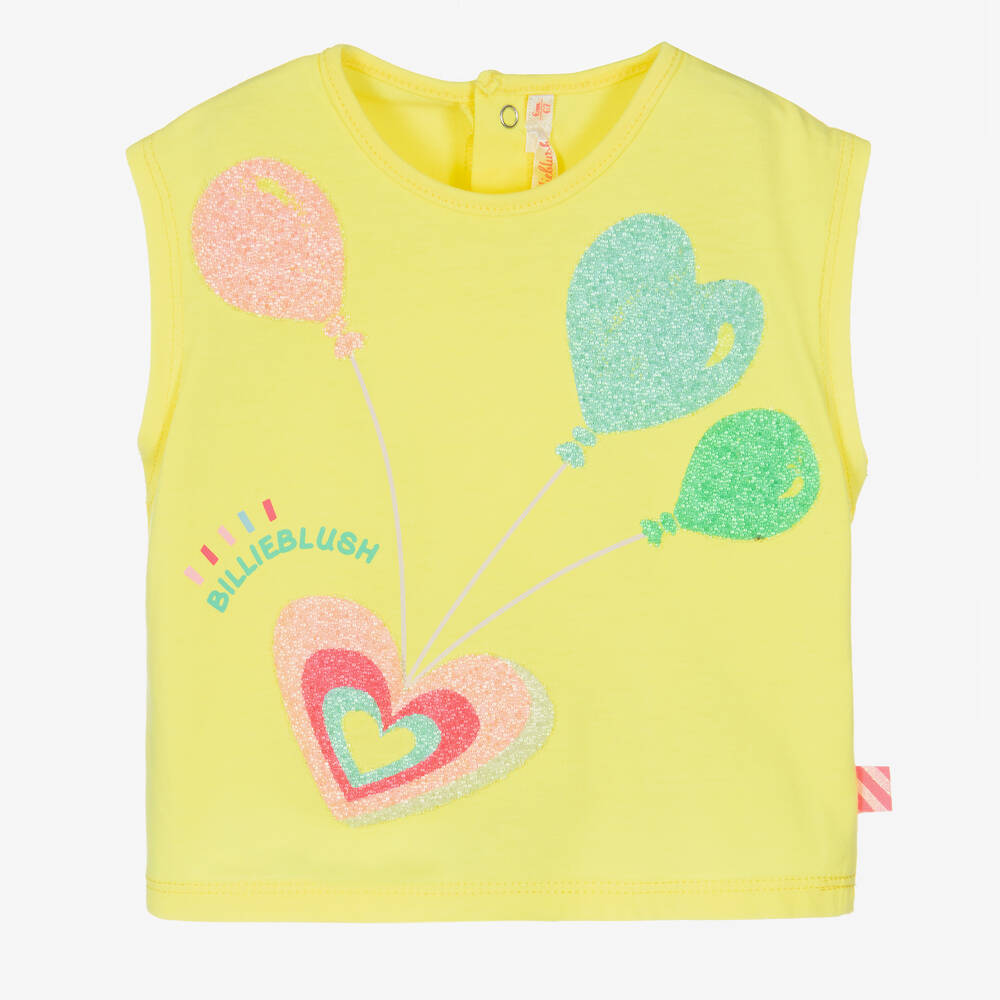 Billieblush - Girls Yellow Beaded Cotton T-Shirt | Childrensalon