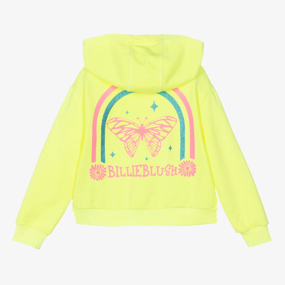 Billieblush-توب هودي بسحّاب قطن لون أصفر فاقع للبنات | Childrensalon Outlet