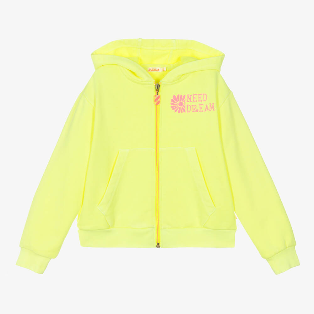 Girls Yellow Cotton Hooded Zip Up Top