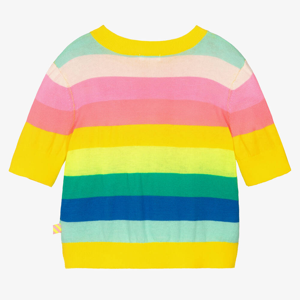 Billieblush Girls Yellow Cotton Knit Striped Sweater