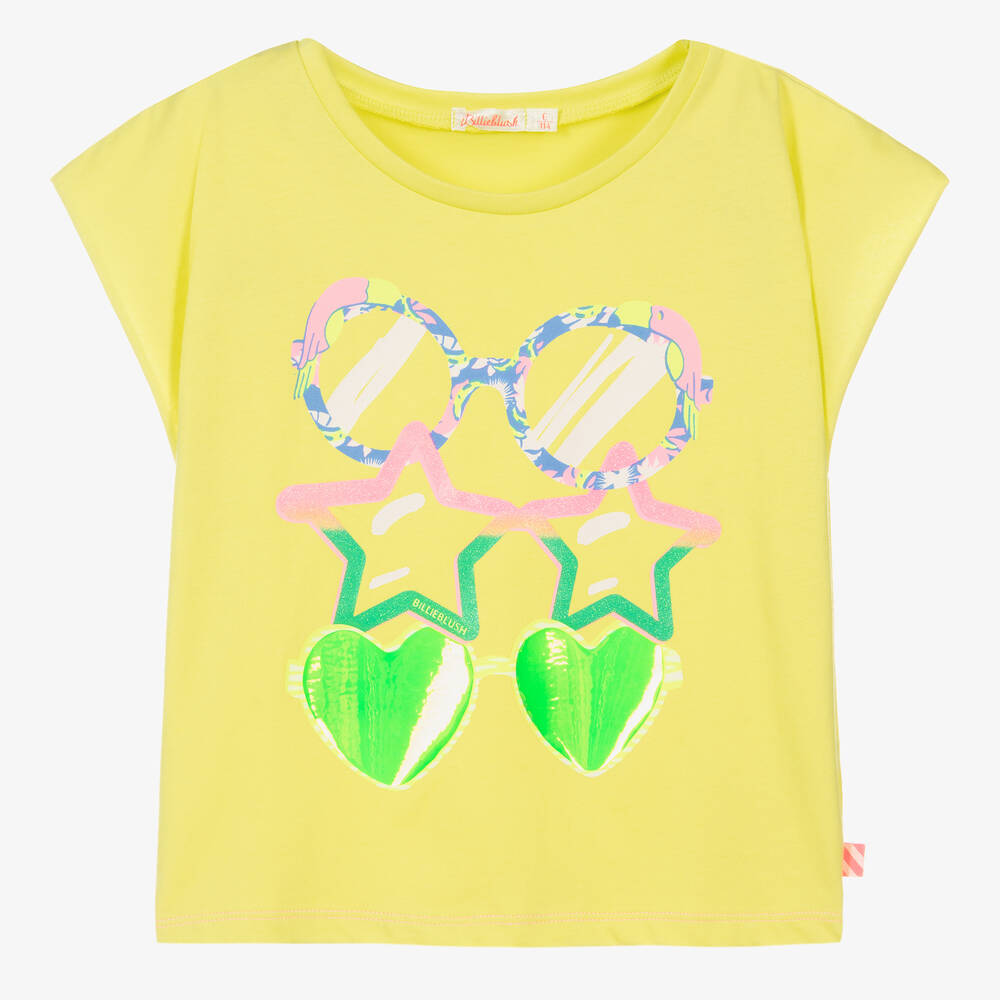 Billieblush - Girls Yellow Cotton Sunglasses T-Shirt | Childrensalon