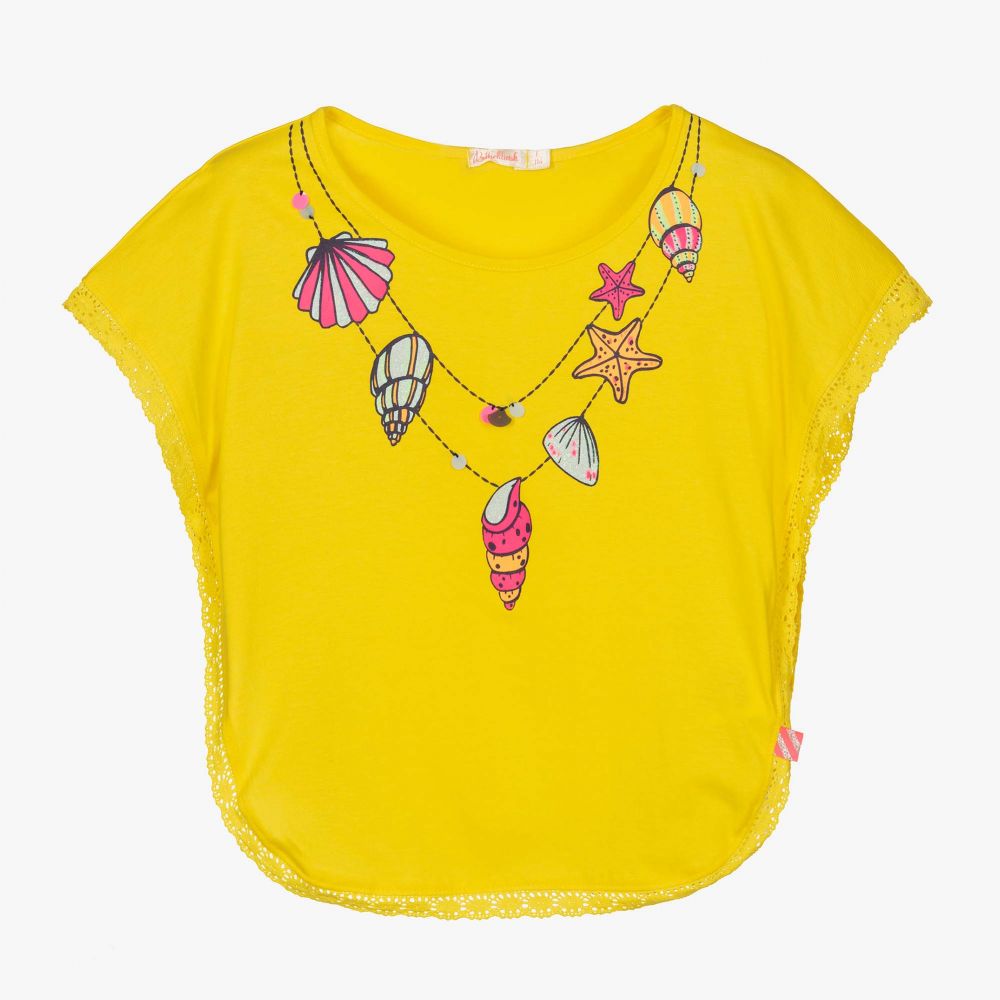 Billieblush-Girls Yellow Cotton T-Shirt | Childrensalon Outlet