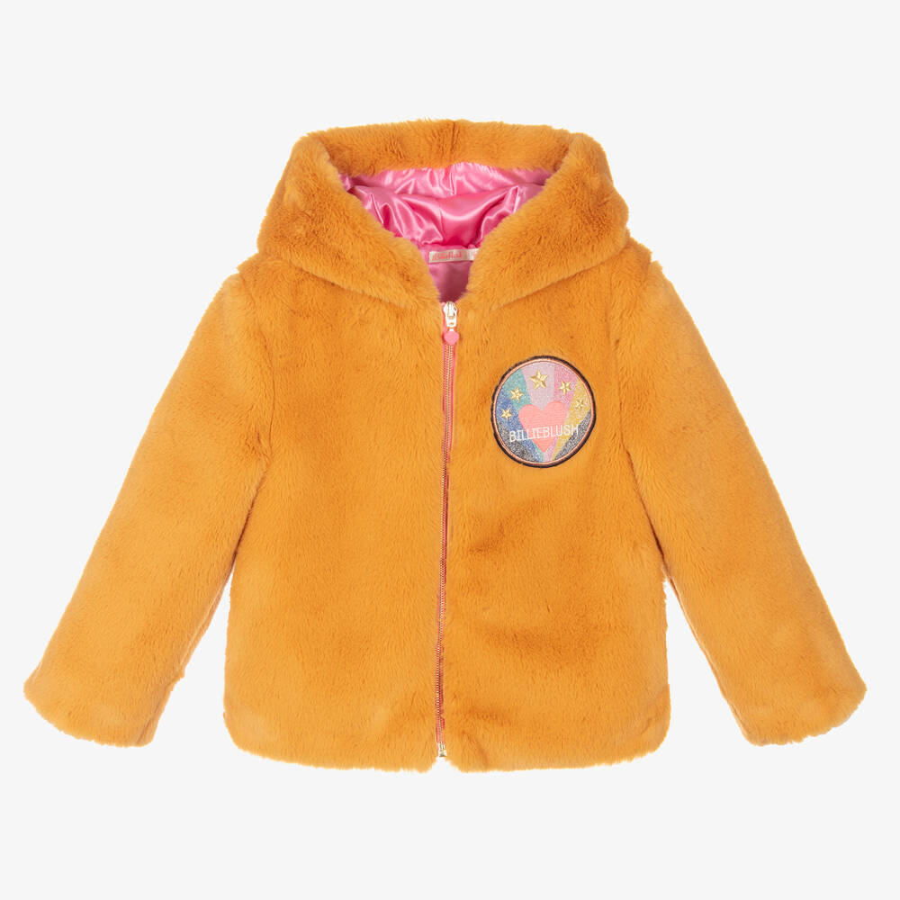 Billieblush - Girls Yellow Faux Fur Jacket | Childrensalon
