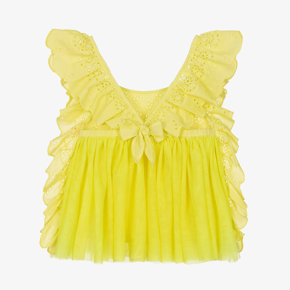Billieblush-Girls Yellow Frilled Tulle Blouse | Childrensalon Outlet