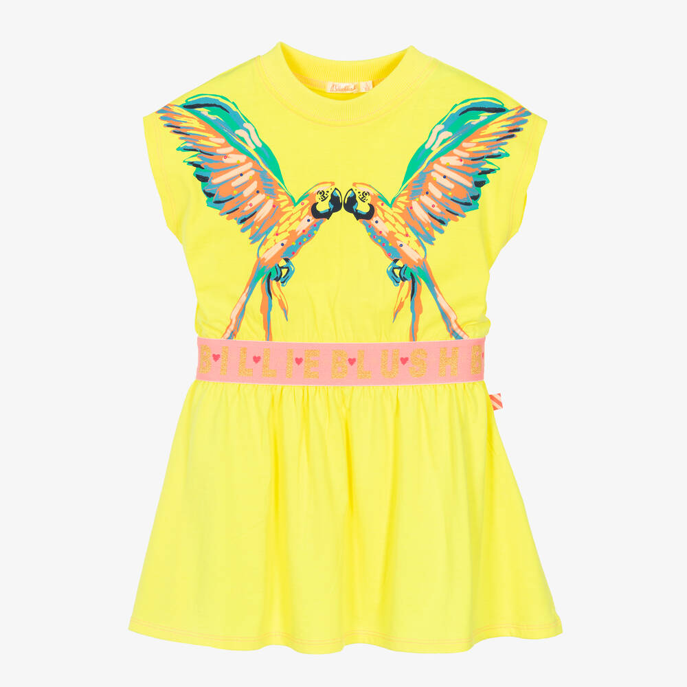 Billieblush - Желтое хлопковое платье с попугаями | Childrensalon