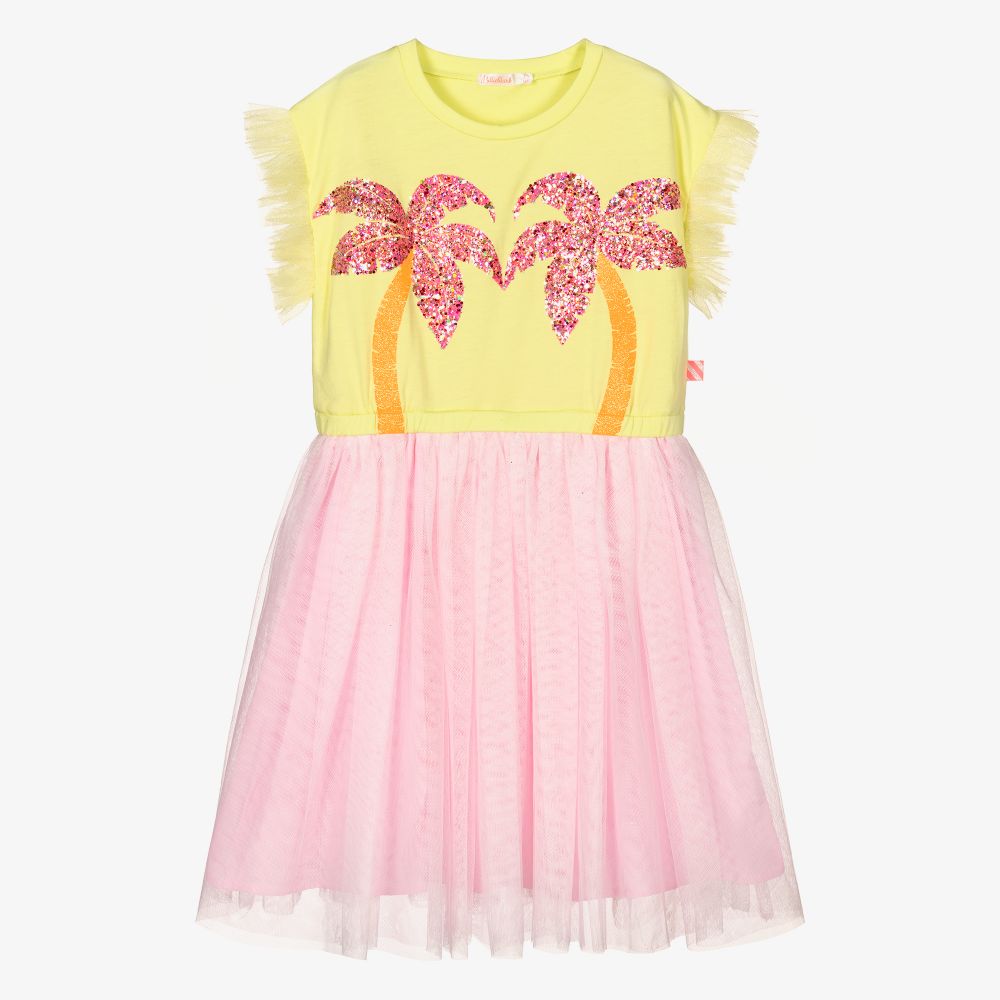 Billieblush - فستان جيرسي وتول لون أصفر وزهري | Childrensalon