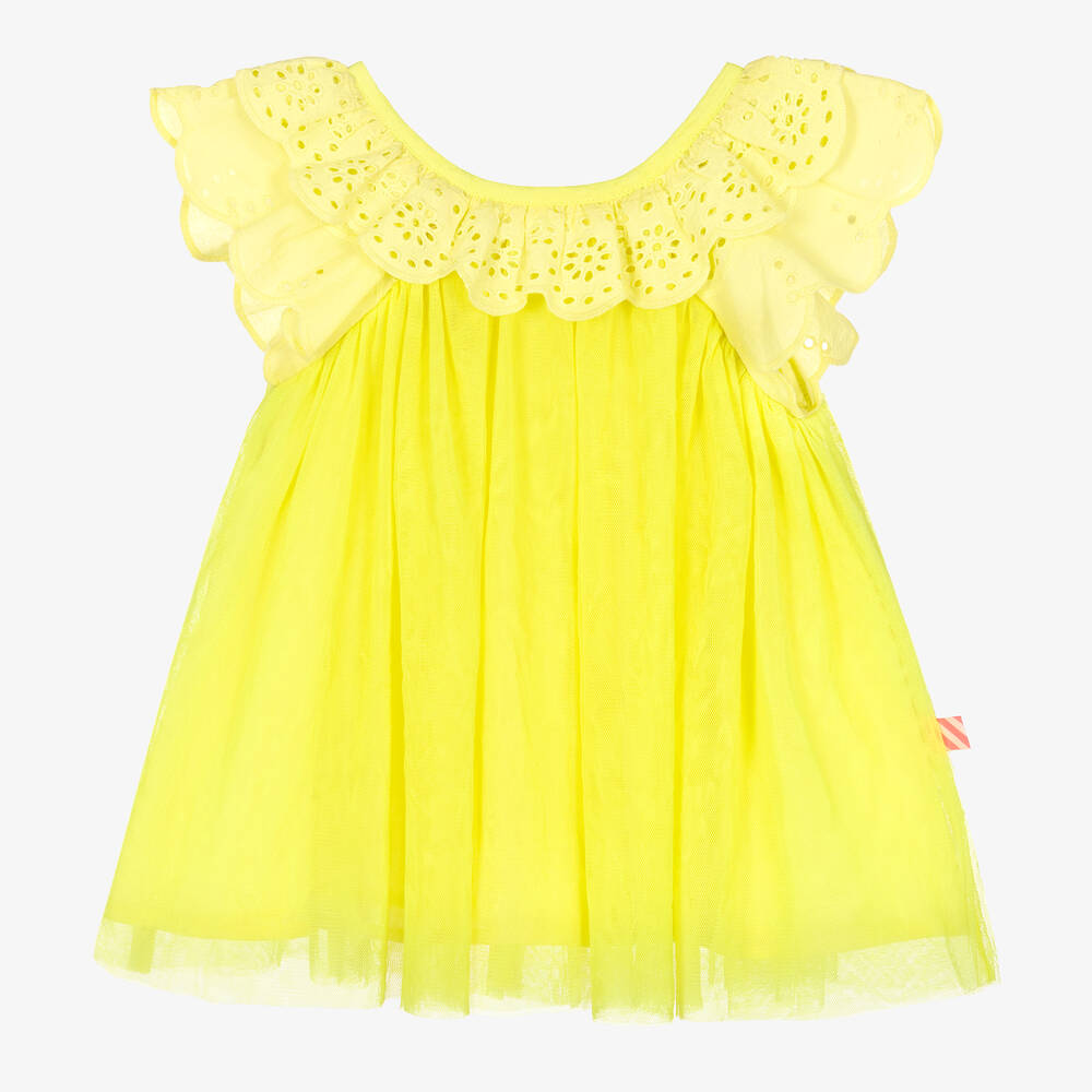 Billieblush - فستان تول مزين بكشكش لون أصفر نيون | Childrensalon