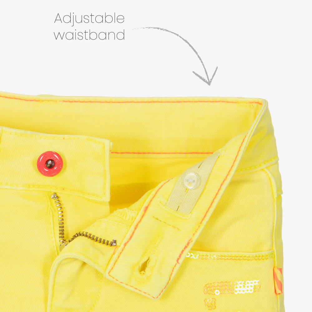 Billieblush-شورت قطن تويل مزين بترتر لون أصفر للبنات | Childrensalon Outlet