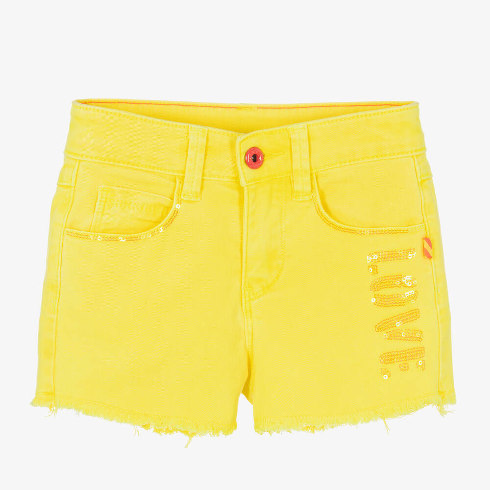 Billieblush-Girls Yellow Sequin Cotton Twill Shorts | Childrensalon Outlet
