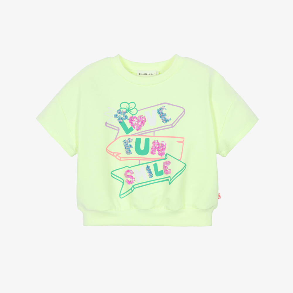 Billieblush-Зеленый свитшот с пайетками и короткими рукавами для девочек | Childrensalon Outlet