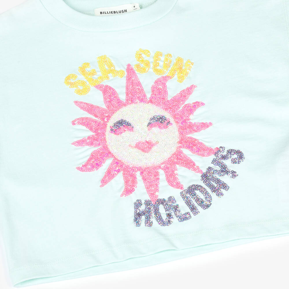 Billieblush-Зеленая футболка с логотипом и пайетками для девочек | Childrensalon Outlet
