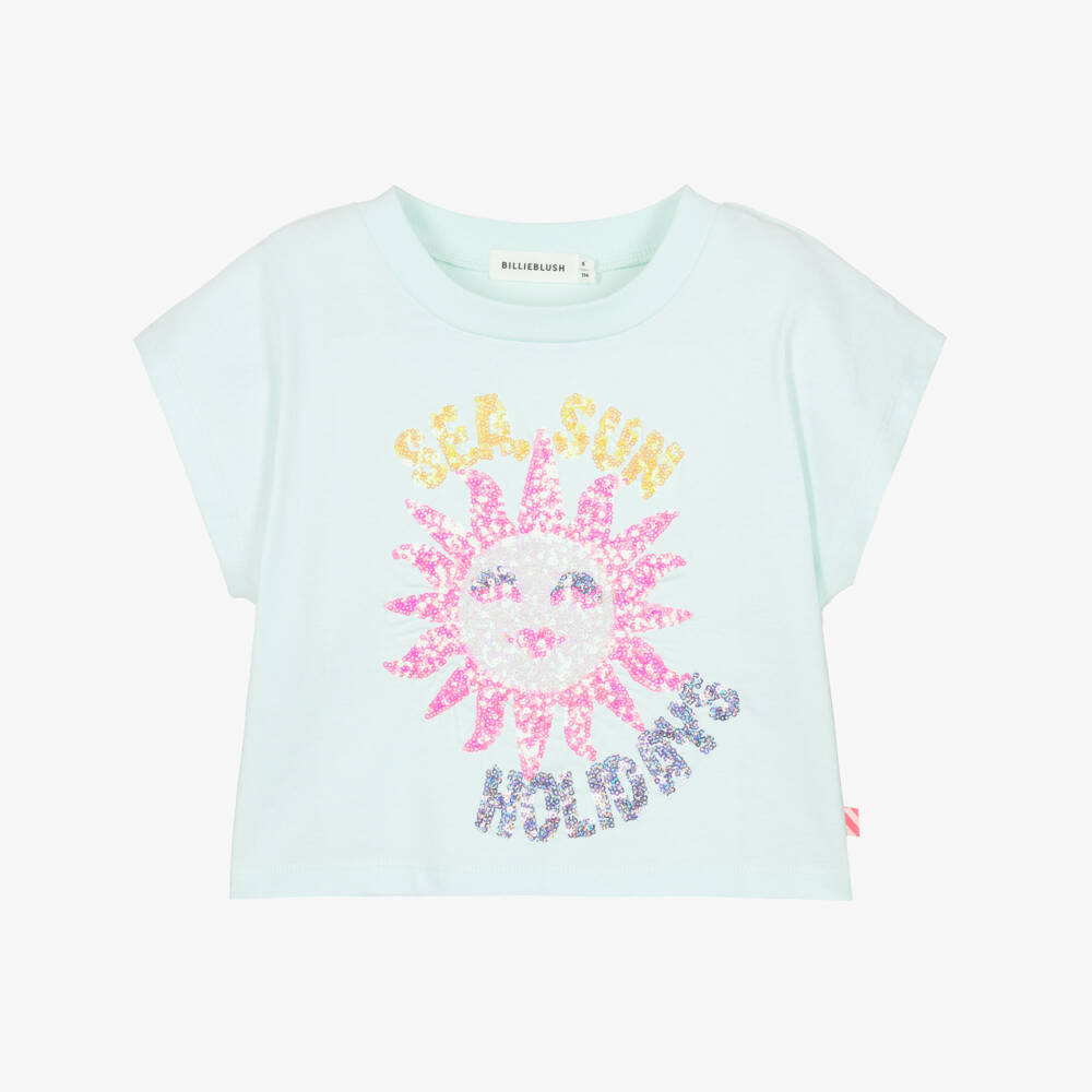 Billieblush-Зеленая футболка с логотипом и пайетками для девочек | Childrensalon Outlet
