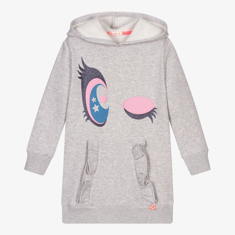 Billieblush - Robe-sweat à capuche grise en coton | Childrensalon