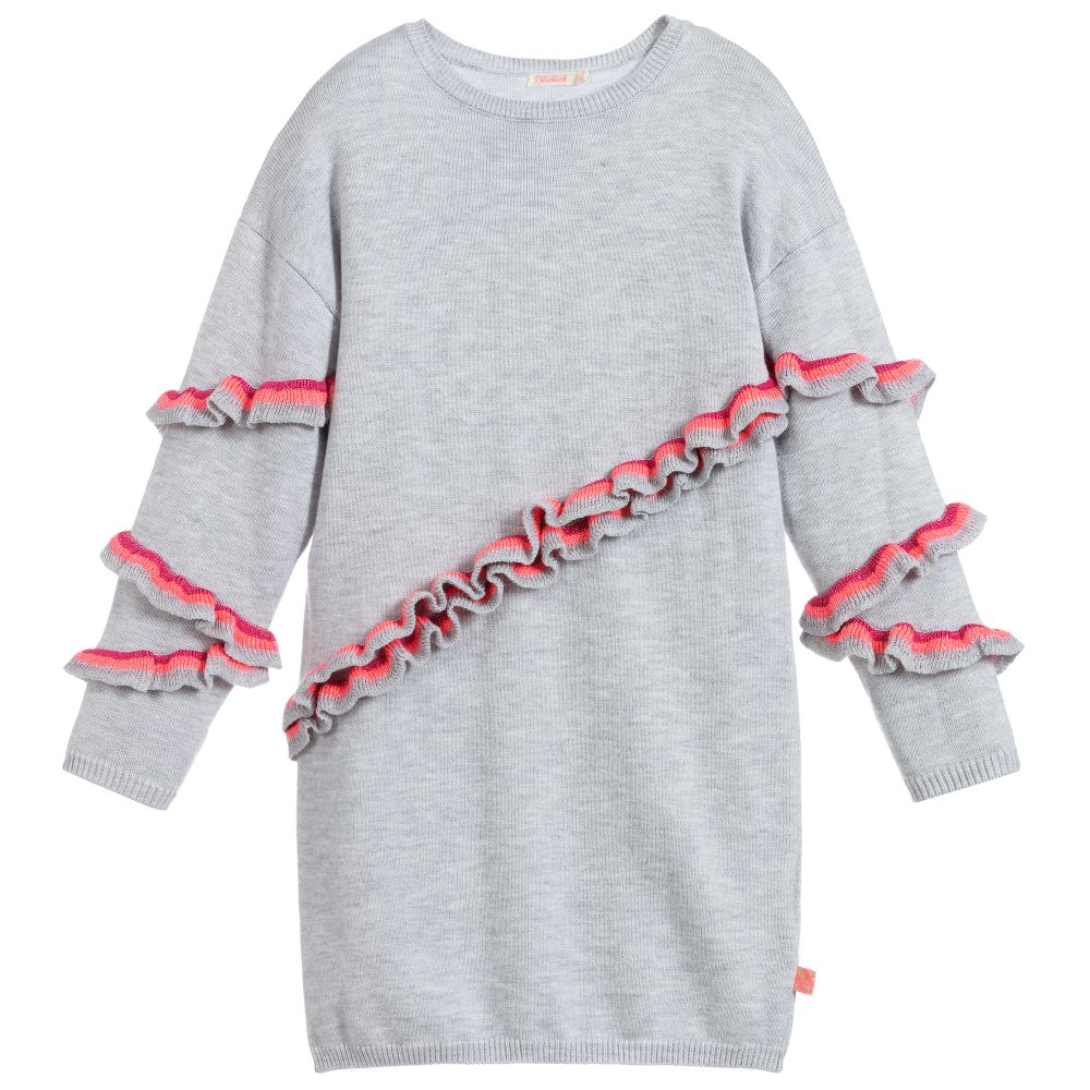 Billieblush - Robe grise en tricot à volants | Childrensalon
