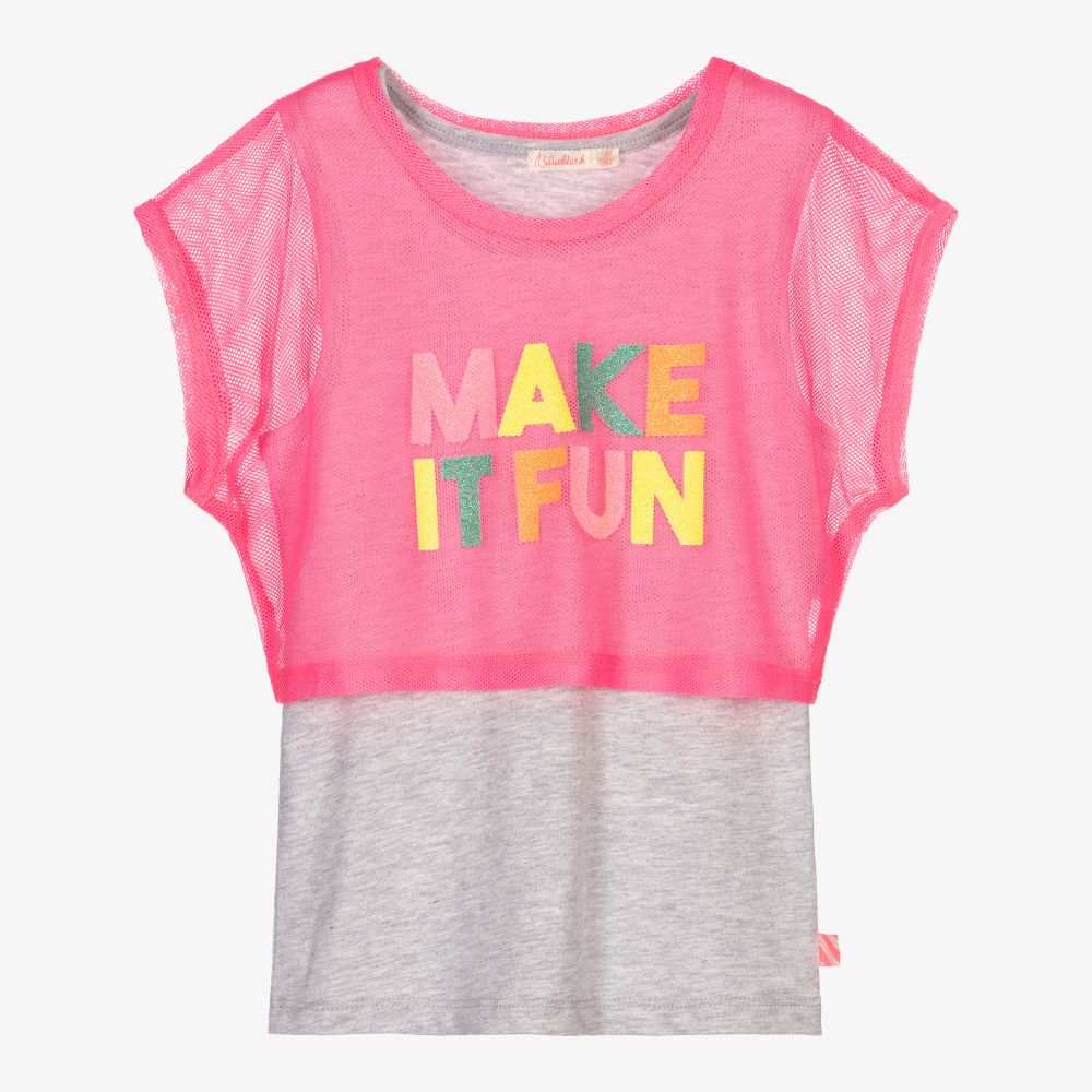 Billieblush-Grey & Neon Pink 2-in-1 Top | Childrensalon Outlet