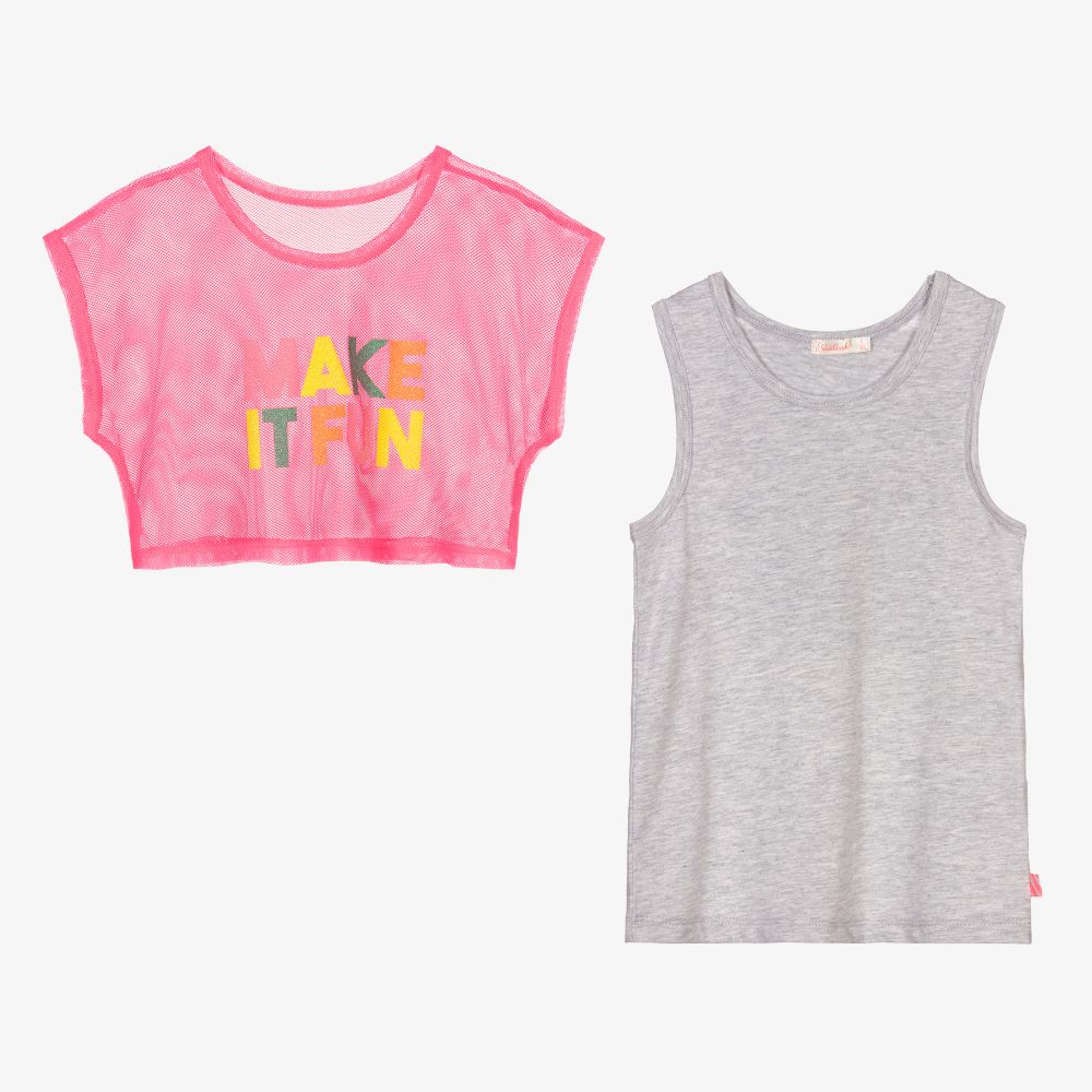 Billieblush-Grey & Neon Pink 2-in-1 Top | Childrensalon Outlet