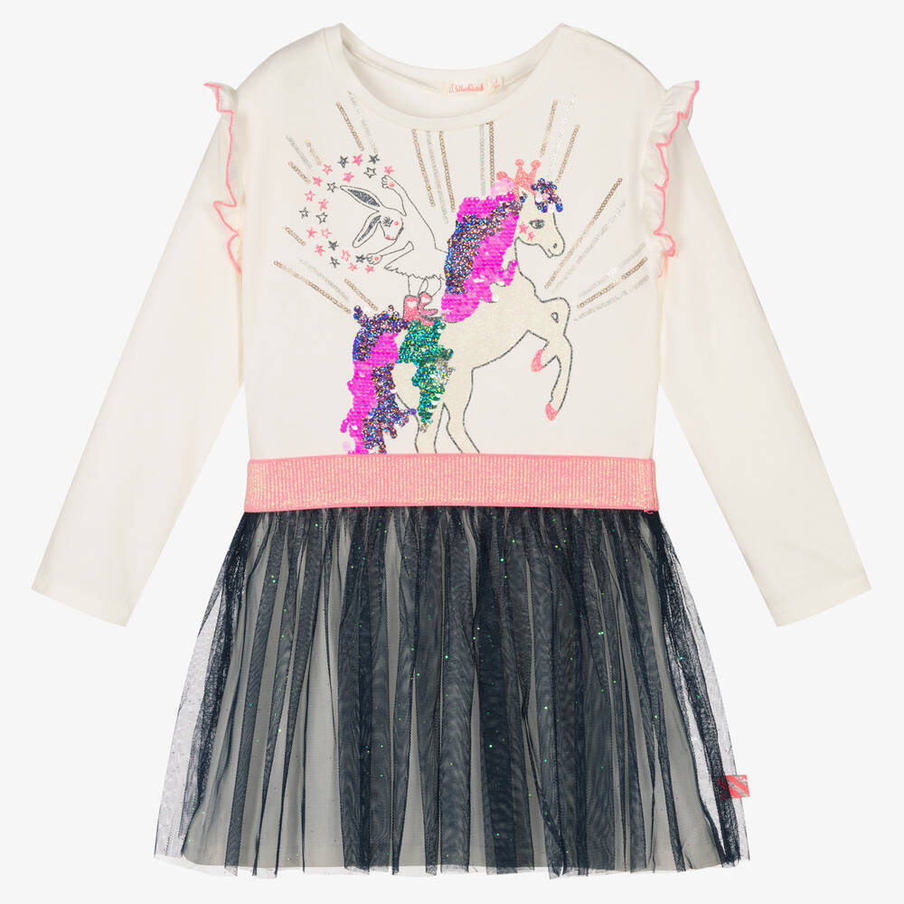 Billieblush - Robe ivoire et bleue en tulle | Childrensalon