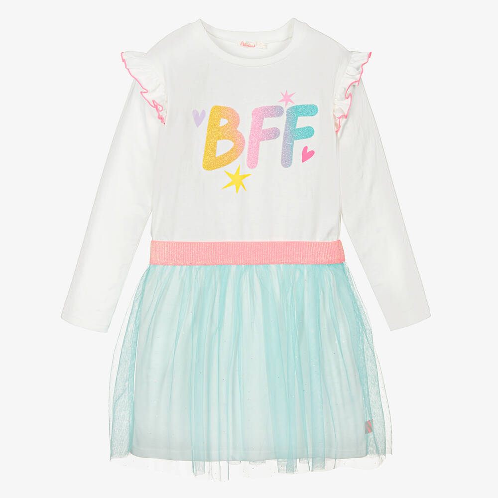 Billieblush - Robe ivoire et verte en tulle | Childrensalon