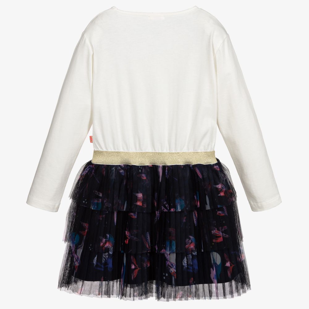 Billieblush-فستان قطن وتول لون عاجي وكحلي | Childrensalon Outlet