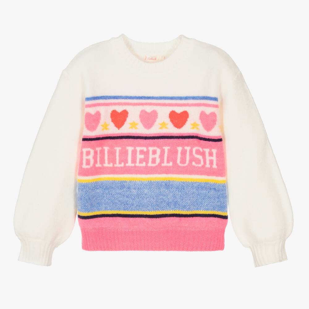 Billieblush - كنزة أكريليك محبوك لون زهري نيون وعاجي للبنات | Childrensalon